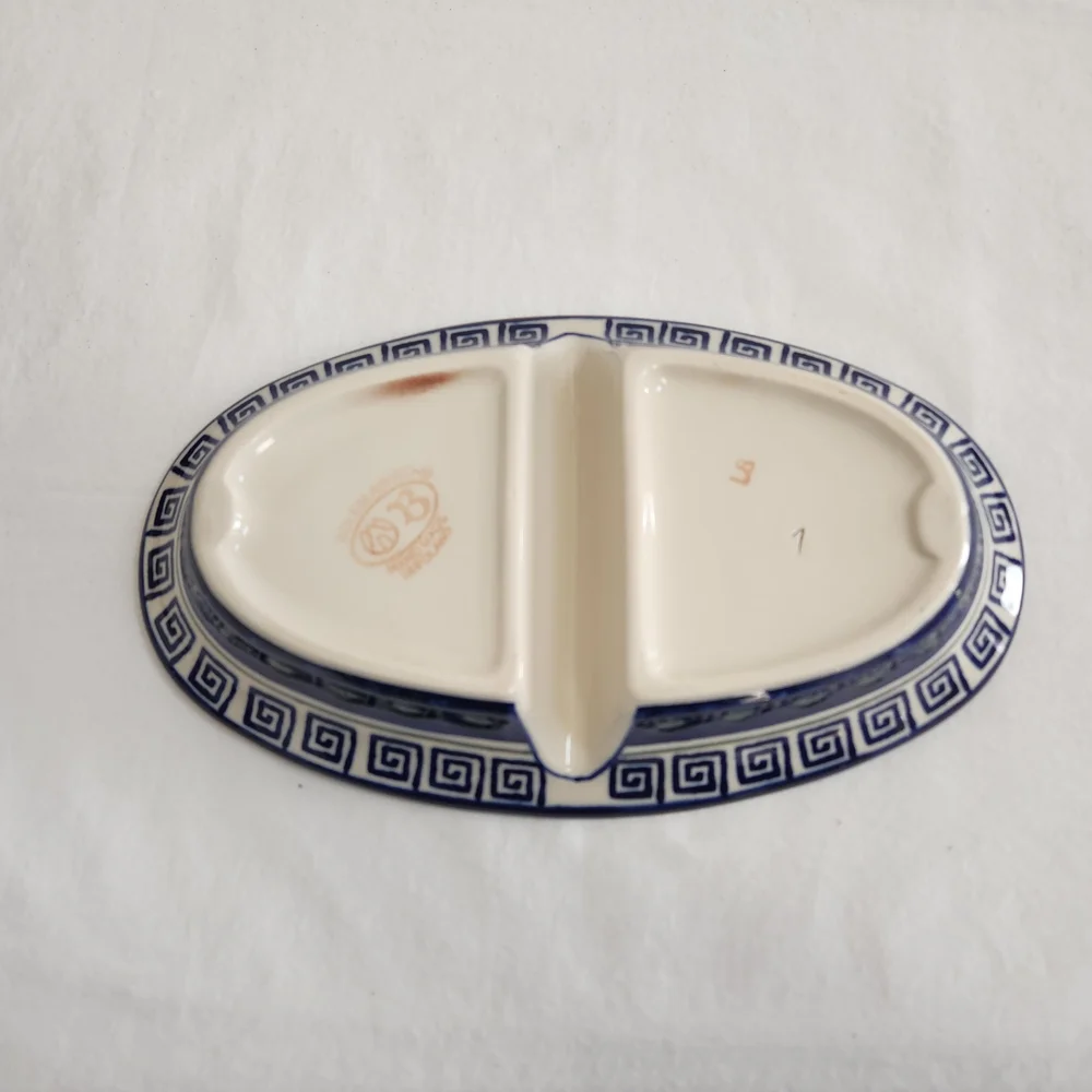 Boleslawiec Blue and Green Polish Pottery Divided Dish
